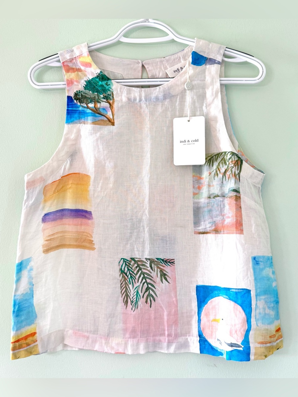 Indi & Cold Linen Coastal Art Tank Top NWT Small Beachy Boho